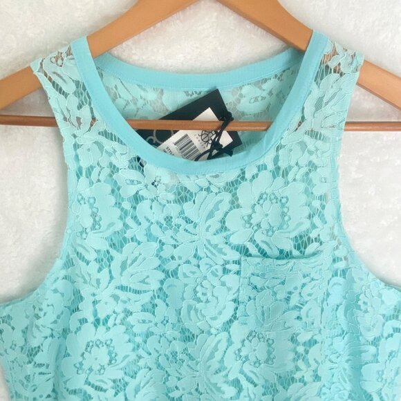 size M aqua blue lace tank top CHASOR $69 new/nwt turquoise see through loose fi - Picture 2 of 5